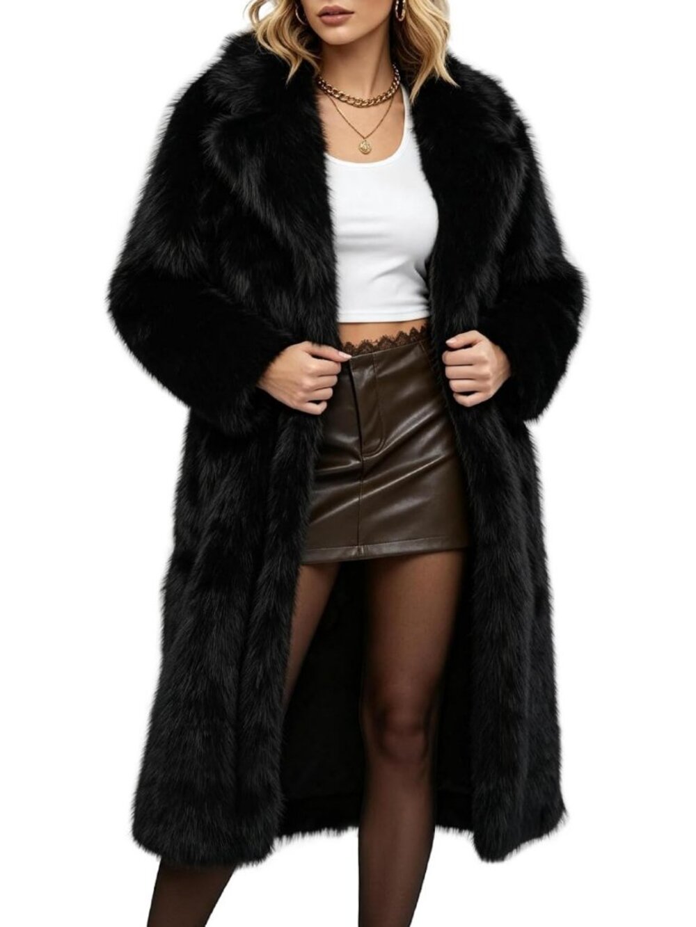 Luxurious Long Faux Fur Coat for Women | Fluffy Shaggy Lapel Jacket